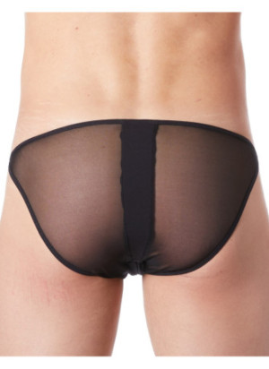 Slip brief noir sexy avec fermeture éclair et côtés style cuir dos transparent - LM813-61BLK